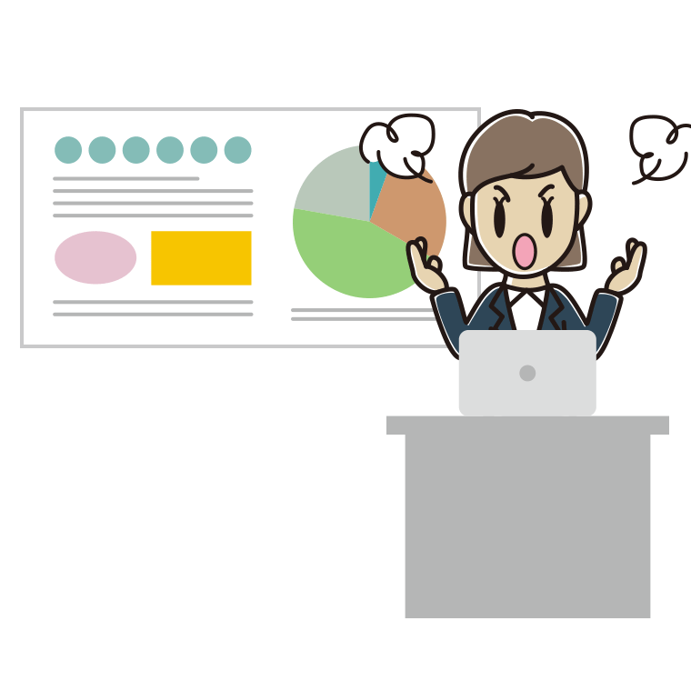 プレゼンで怒る女性会社員のイラスト【色あり、背景なし】透過PNG