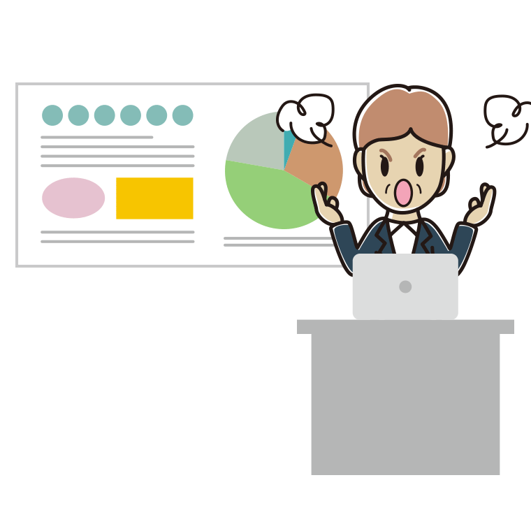 プレゼンで怒る年配女性会社員のイラスト【色あり、背景なし】透過PNG