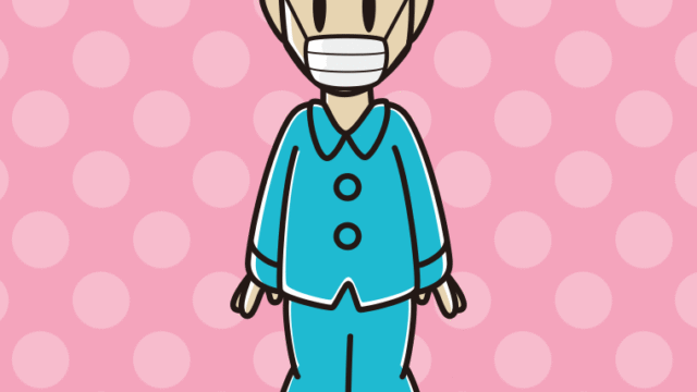 マスクをするパジャマの男性のイラスト【色、背景あり】PNG