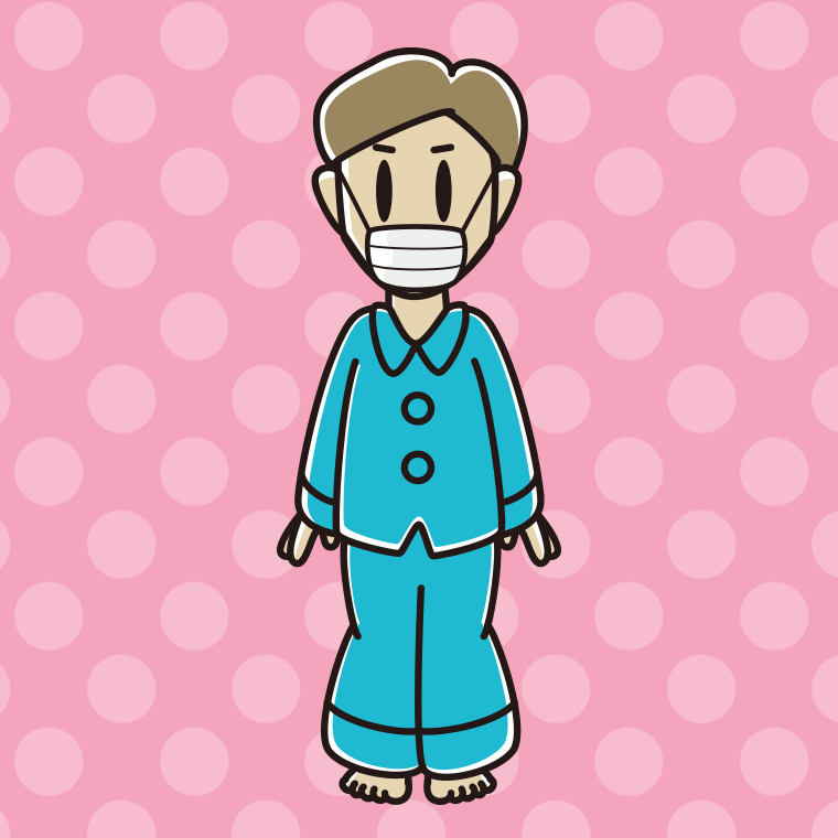 マスクをするパジャマの男性のイラスト【色、背景あり】PNG