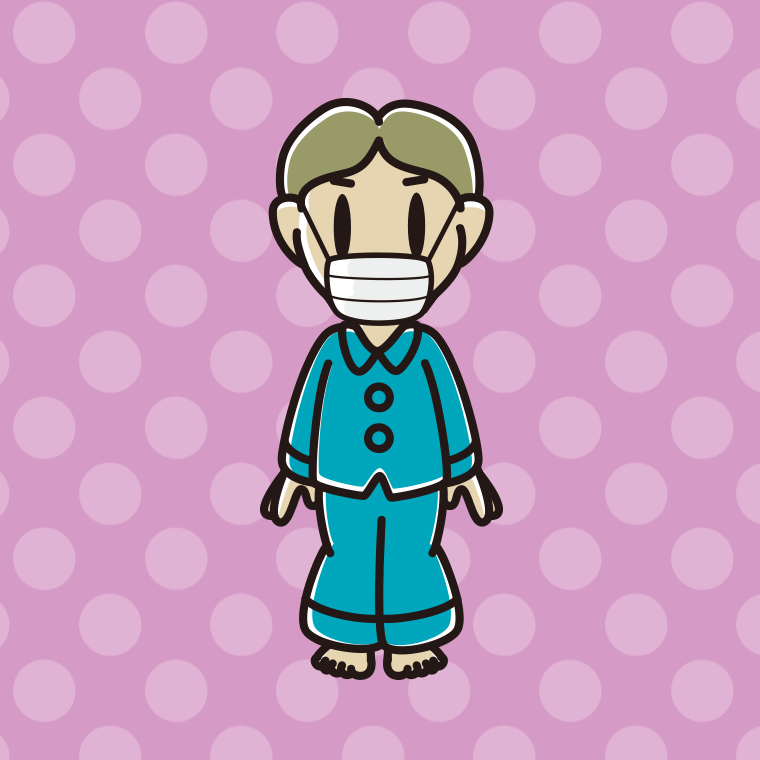 マスクをするパジャマの小学生男子のイラスト【色、背景あり】PNG