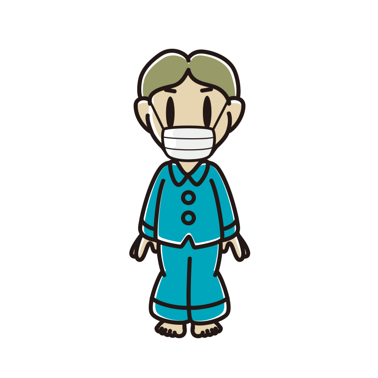 マスクをするパジャマの小学生男子のイラスト【色あり、背景なし】透過PNG