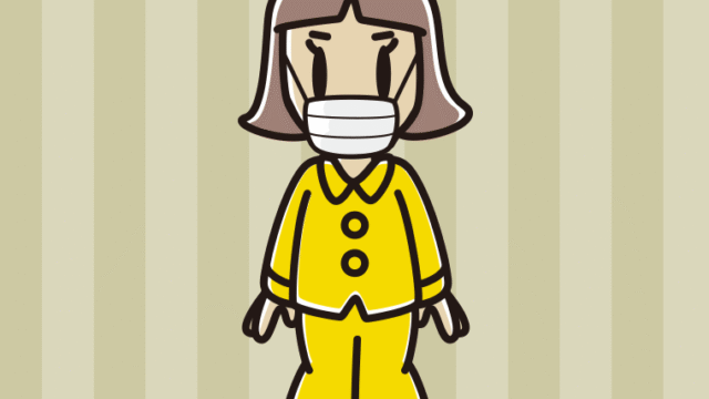 マスクをするパジャマの小学生女子のイラスト【色、背景あり】PNG
