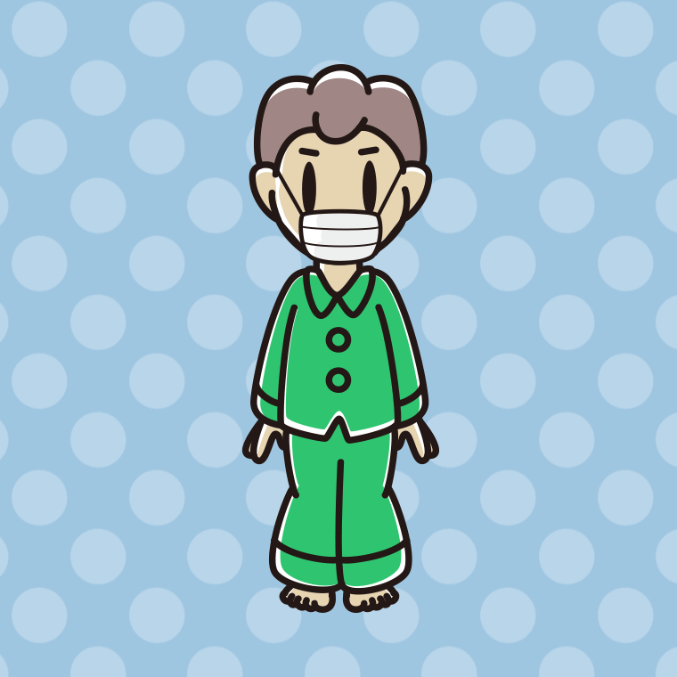 マスクをするパジャマの男子中学生のイラスト【色、背景あり】PNG