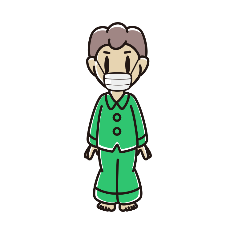マスクをするパジャマの男子中学生のイラスト【色あり、背景なし】透過PNG