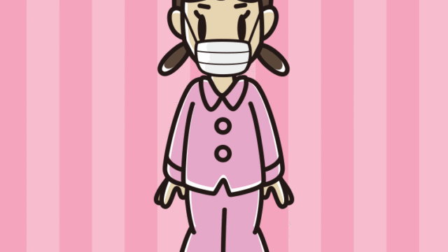 マスクをするパジャマの女子中学生のイラスト【色、背景あり】PNG