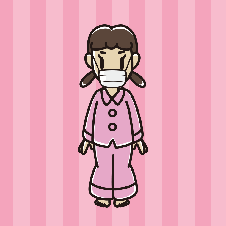 マスクをするパジャマの女子中学生のイラスト【色、背景あり】PNG