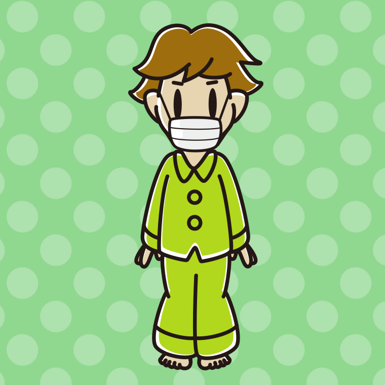 マスクをするパジャマの男子高校生のイラスト【色、背景あり】PNG