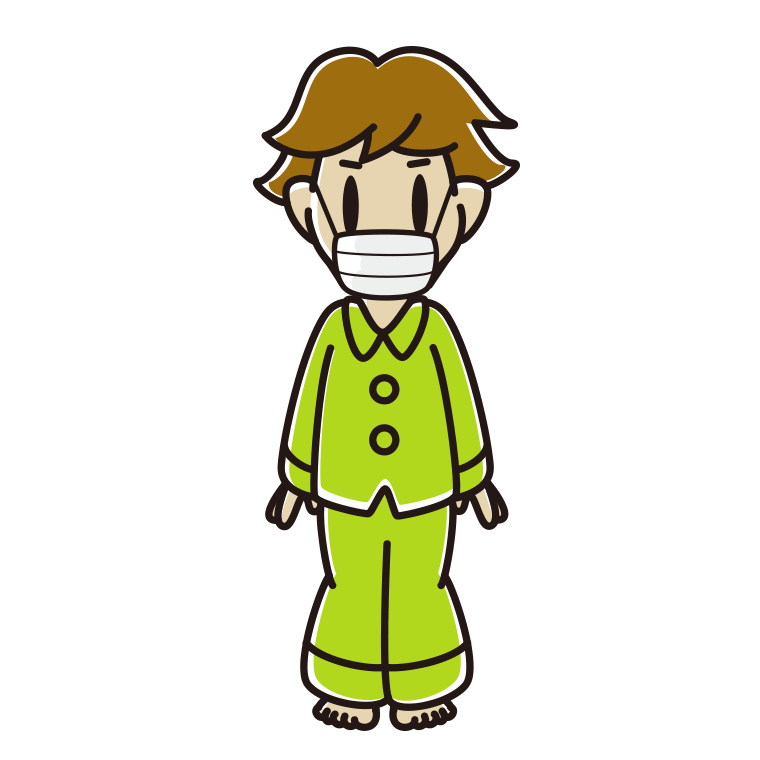 マスクをするパジャマの男子高校生のイラスト【色あり、背景なし】透過PNG