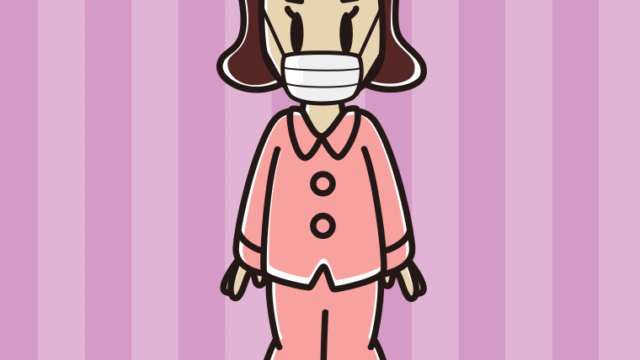 マスクをするパジャマの女子高校生のイラスト【色、背景あり】PNG