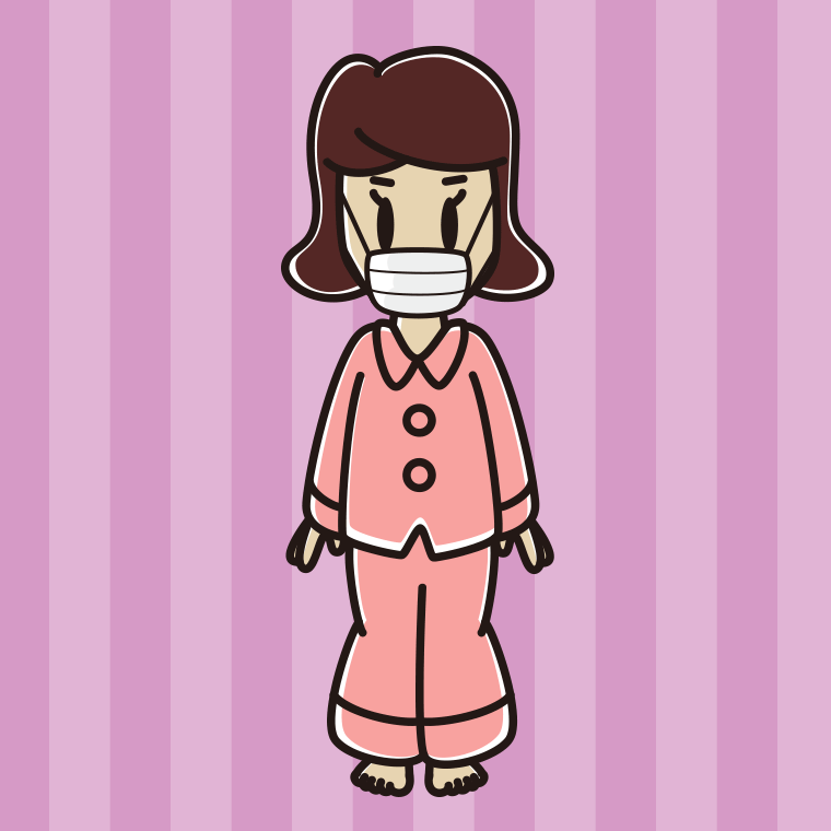 マスクをするパジャマの女子高校生のイラスト【色、背景あり】PNG