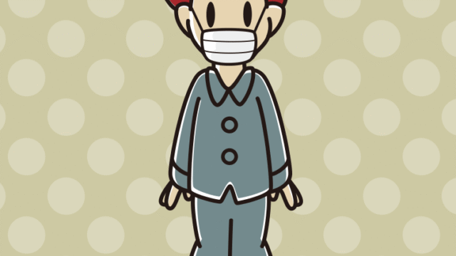 マスクをするパジャマの男子大学生のイラスト【色、背景あり】PNG