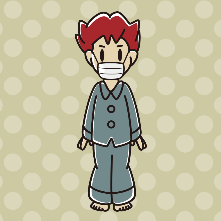 マスクをするパジャマの男子大学生のイラスト【色、背景あり】PNG