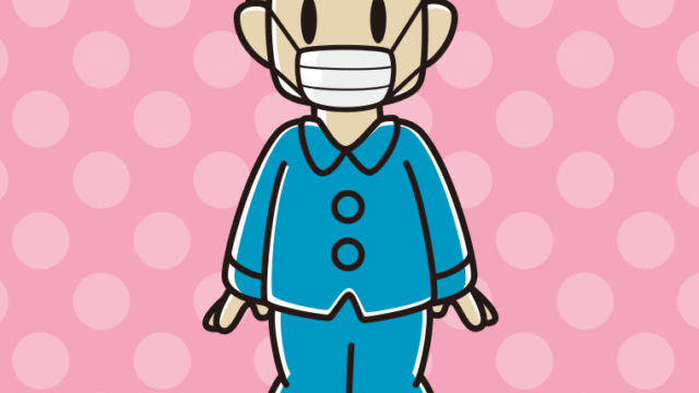 マスクをするパジャマのおじさんのイラスト【色、背景あり】PNG