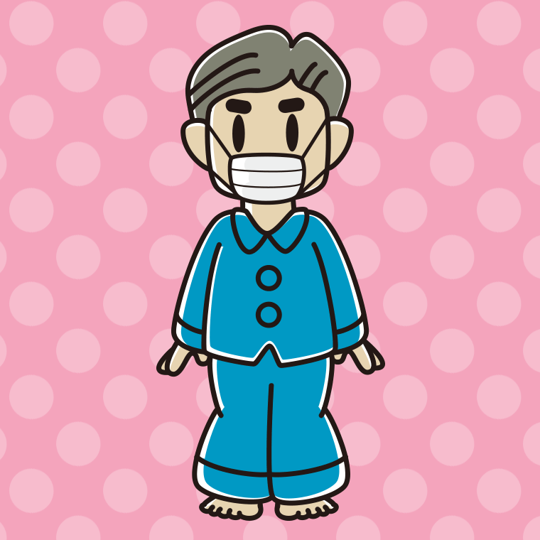 マスクをするパジャマのおじさんのイラスト【色、背景あり】PNG