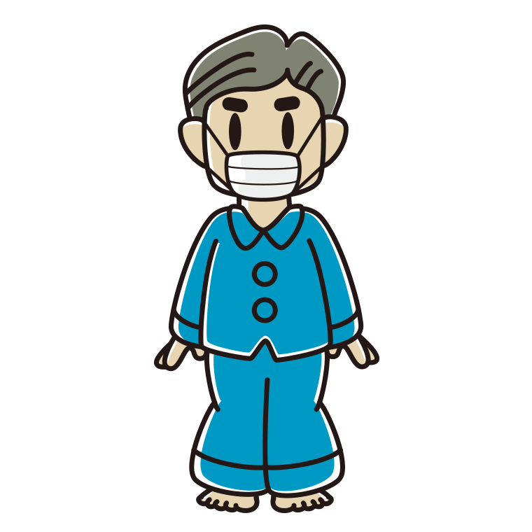 マスクをするパジャマのおじさんのイラスト【色あり、背景なし】透過PNG