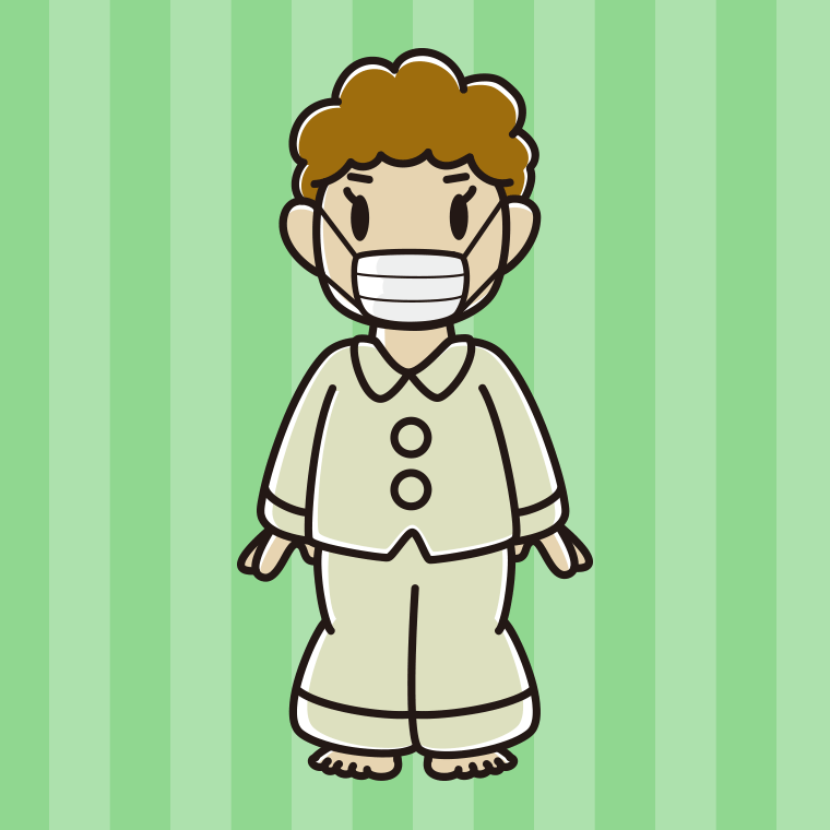 マスクをするパジャマのおばさんのイラスト【色、背景あり】PNG