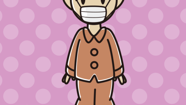 マスクをするパジャマのおじいさんのイラスト【色、背景あり】PNG
