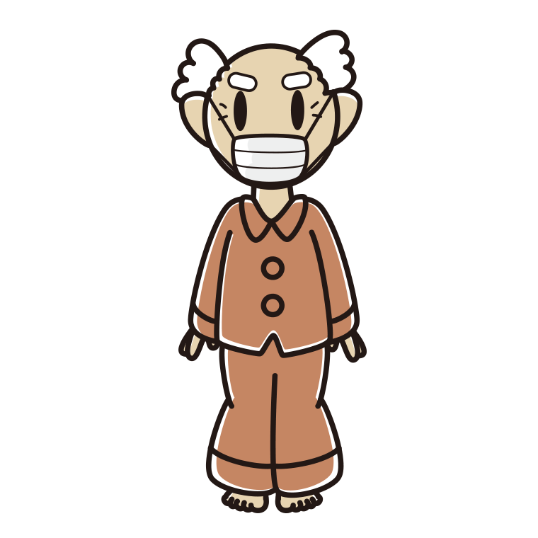 マスクをするパジャマのおじいさんのイラスト【色あり、背景なし】透過PNG