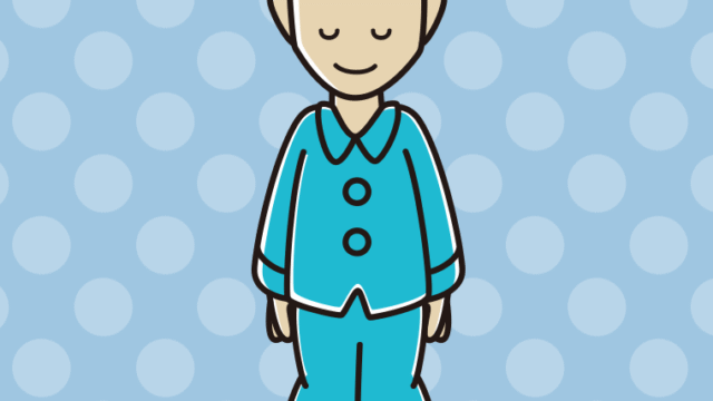 お辞儀するパジャマの男性のイラスト【色、背景あり】PNG