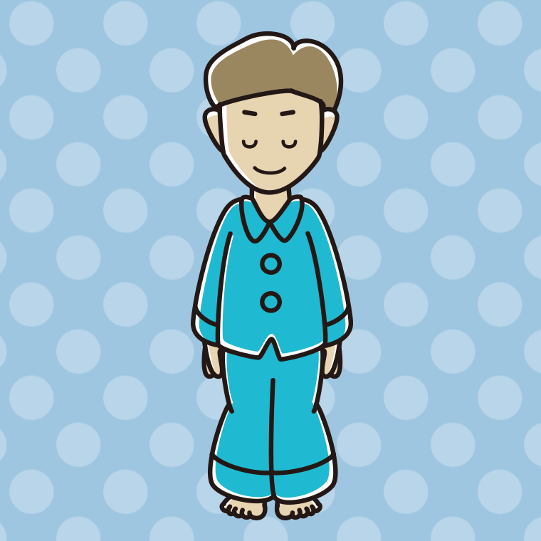 お辞儀するパジャマの男性のイラスト【色、背景あり】PNG
