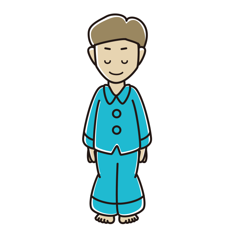 お辞儀するパジャマの男性のイラスト【色あり、背景なし】透過PNG
