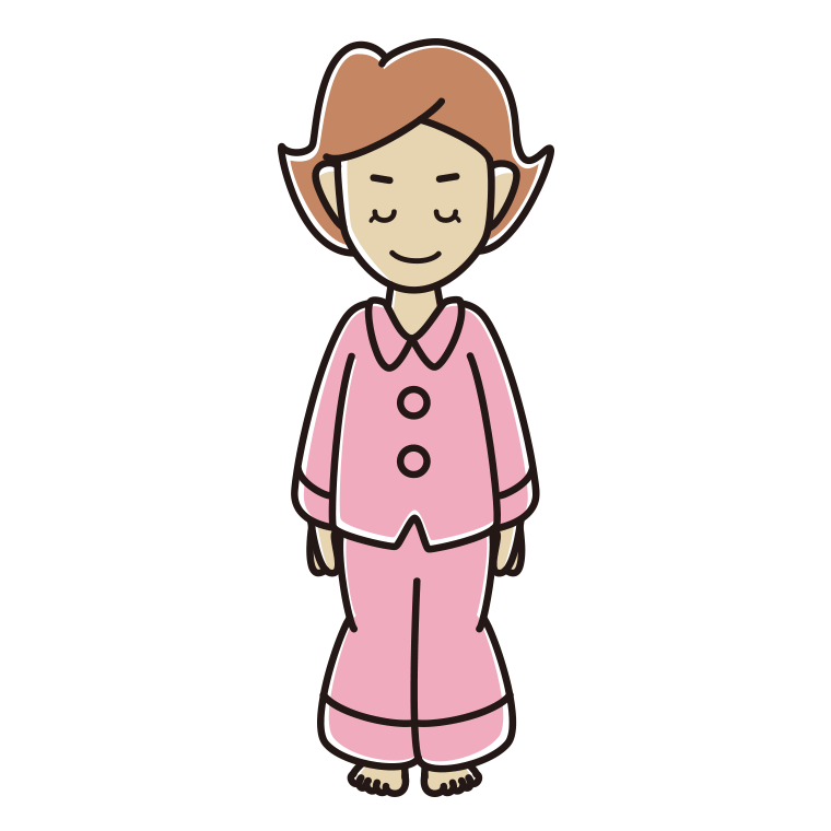 お辞儀するパジャマの女性のイラスト【色あり、背景なし】透過PNG