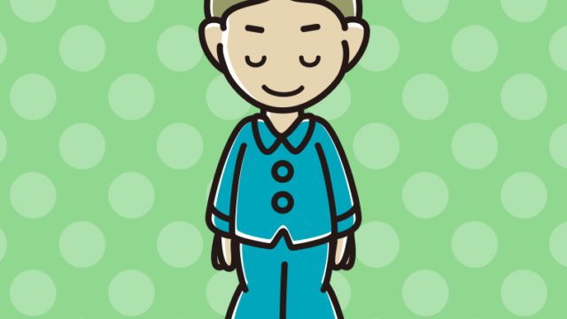 お辞儀するパジャマの小学生男子のイラスト【色、背景あり】PNG