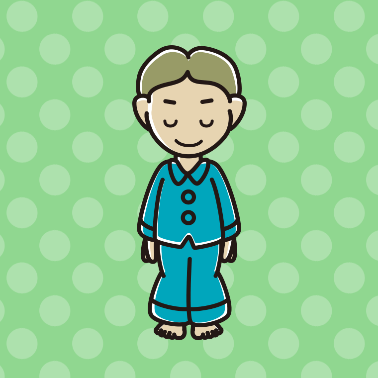 お辞儀するパジャマの小学生男子のイラスト【色、背景あり】PNG
