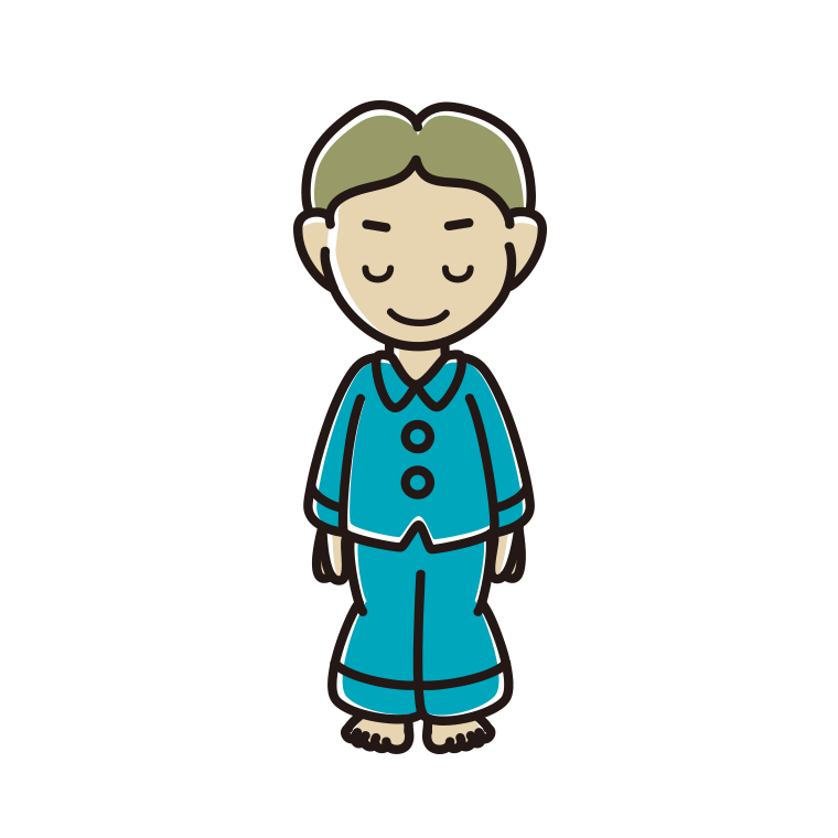 お辞儀するパジャマの小学生男子のイラスト【色あり、背景なし】透過PNG