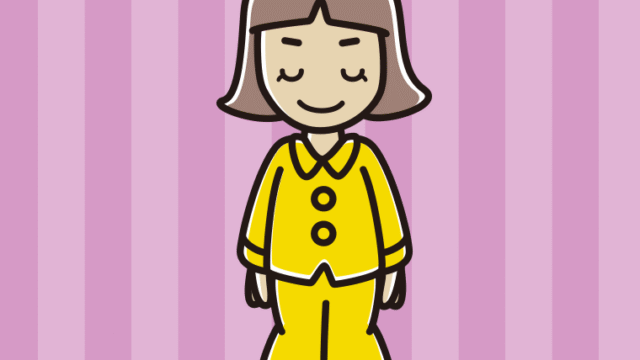 お辞儀するパジャマの小学生女子のイラスト【色、背景あり】PNG