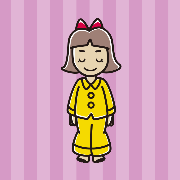 お辞儀するパジャマの小学生女子のイラスト【色、背景あり】PNG