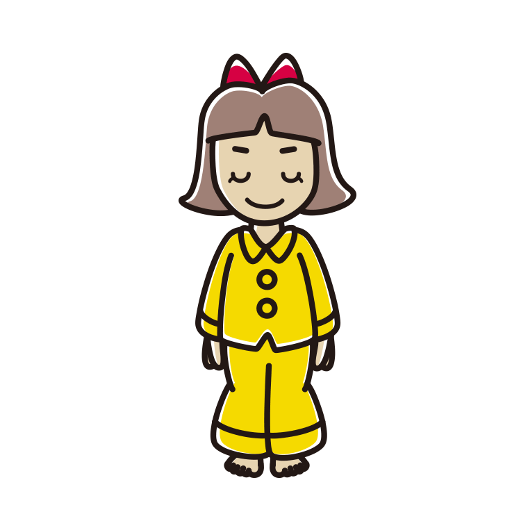 お辞儀するパジャマの小学生女子のイラスト【色あり、背景なし】透過PNG