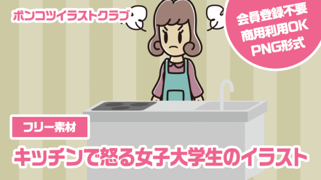 【フリー素材】キッチンで怒る女子大学生のイラスト
