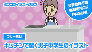 【フリー素材】キッチンで驚く男子中学生のイラスト