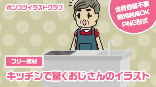 【フリー素材】キッチンで驚くおじさんのイラスト