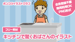 【フリー素材】キッチンで驚くおばさんのイラスト