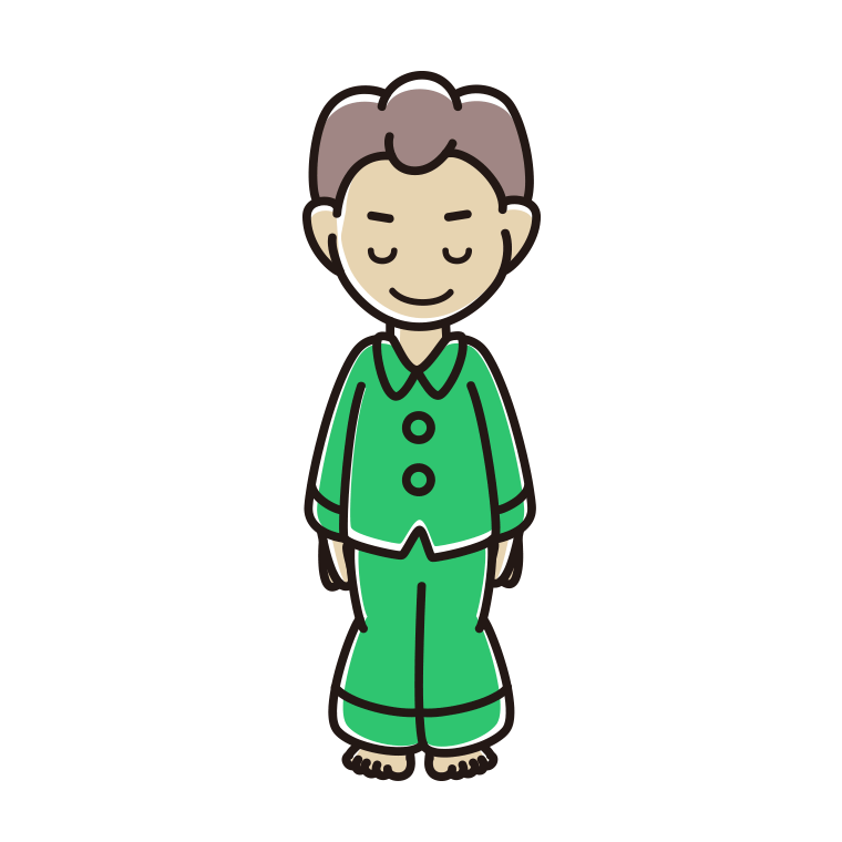 お辞儀するパジャマの男子中学生のイラスト【色あり、背景なし】透過PNG