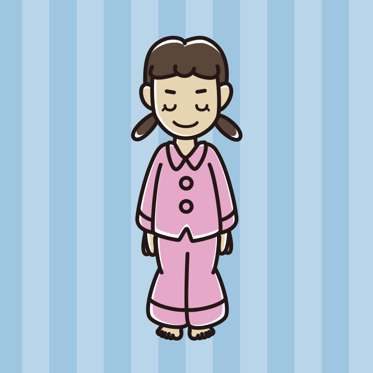 お辞儀するパジャマの女子中学生のイラスト【色、背景あり】PNG