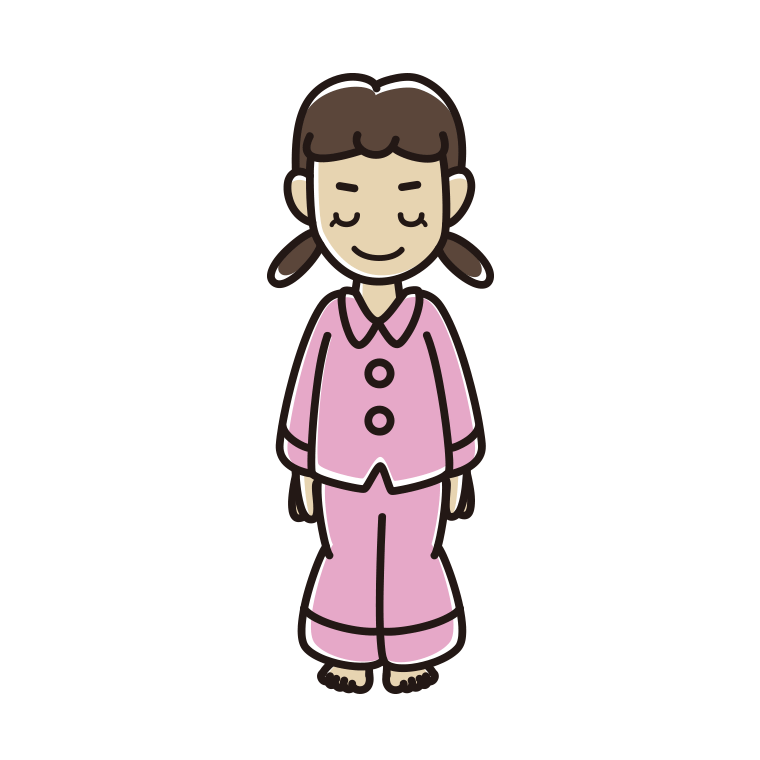 お辞儀するパジャマの女子中学生のイラスト【色あり、背景なし】透過PNG