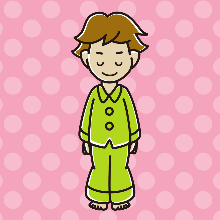 お辞儀するパジャマの男子高校生のイラスト【色、背景あり】PNG
