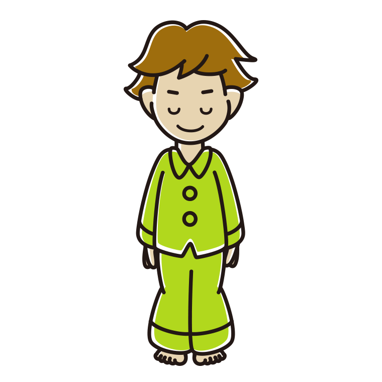 お辞儀するパジャマの男子高校生のイラスト【色あり、背景なし】透過PNG