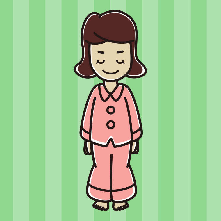 お辞儀するパジャマの女子高校生のイラスト【色、背景あり】PNG