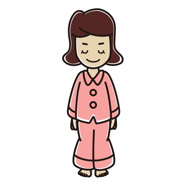お辞儀するパジャマの女子高校生のイラスト【色あり、背景なし】透過PNG