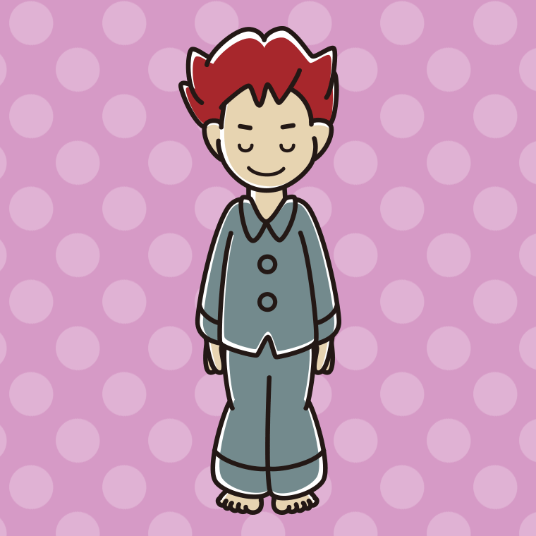 お辞儀するパジャマの男子大学生のイラスト【色、背景あり】PNG