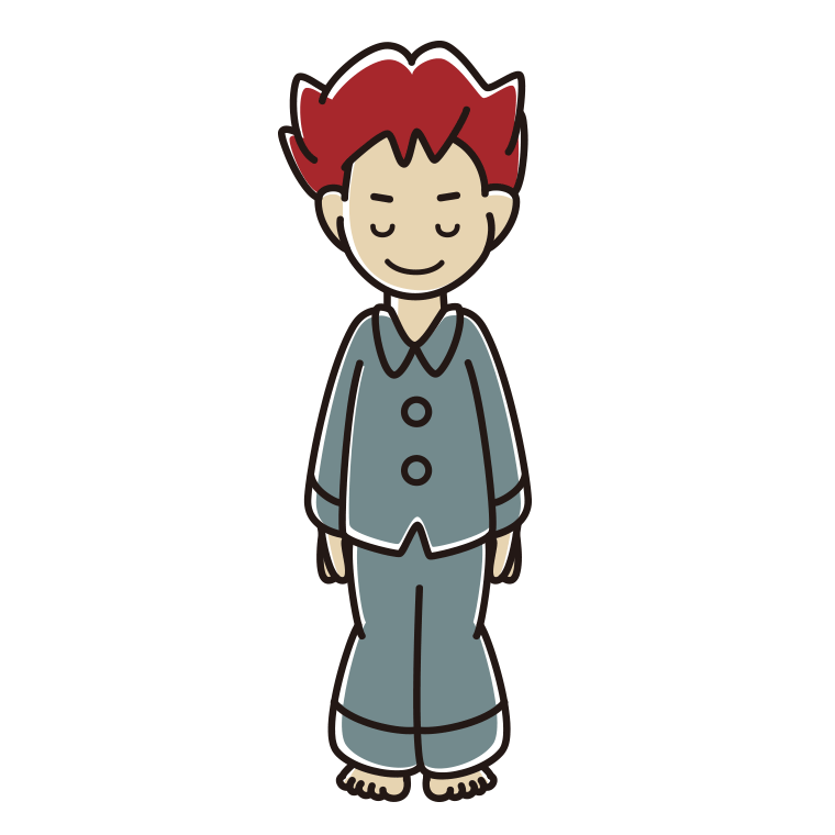 お辞儀するパジャマの男子大学生のイラスト【色あり、背景なし】透過PNG
