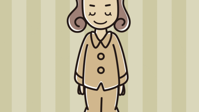 お辞儀するパジャマの女子大学生のイラスト【色、背景あり】PNG