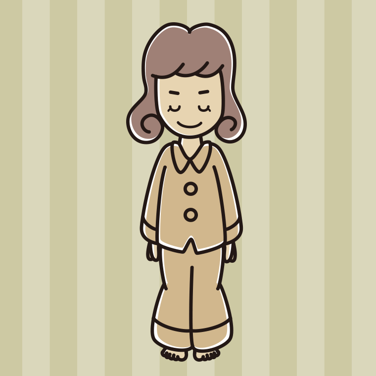 お辞儀するパジャマの女子大学生のイラスト【色、背景あり】PNG