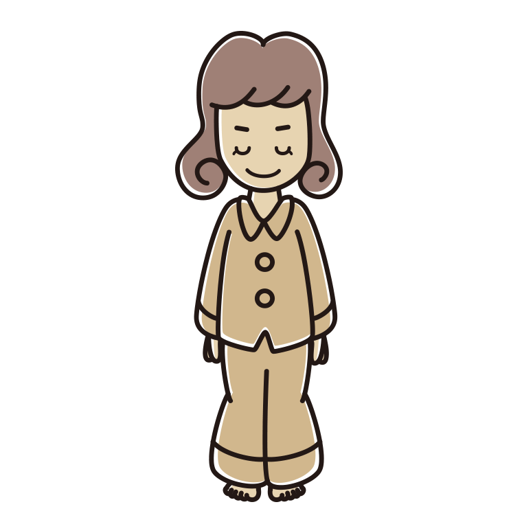 お辞儀するパジャマの女子大学生のイラスト【色あり、背景なし】透過PNG
