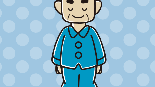 お辞儀するパジャマのおじさんのイラスト【色、背景あり】PNG